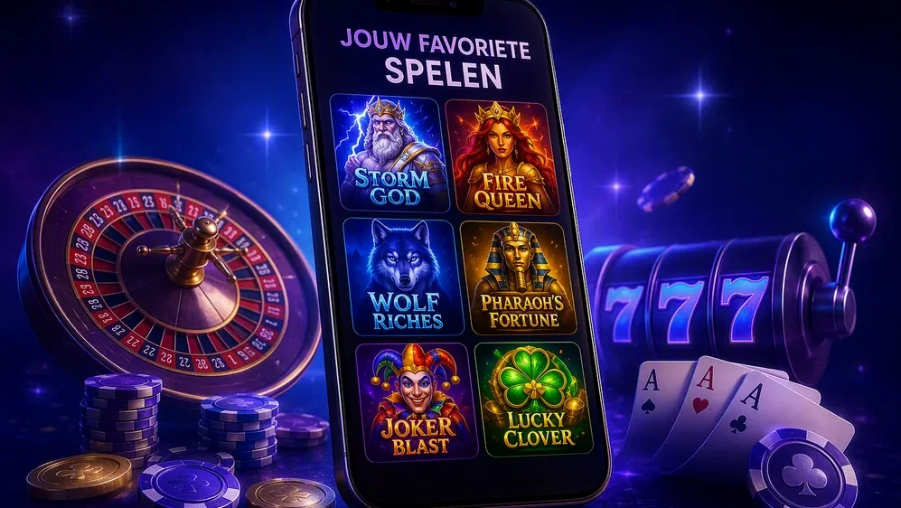 smartphone met casino-interface en spelaanbod