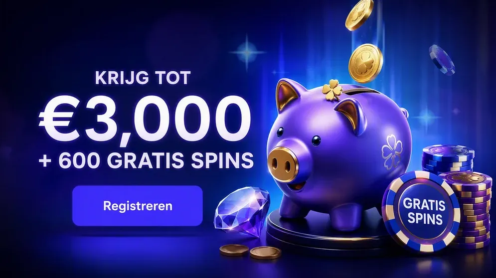 Welkomstbonus banner met spaarpot en gratis spins